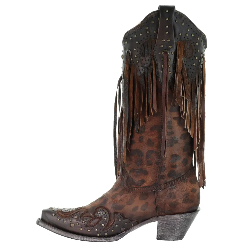 A3618 Leopard Print Snip Toe Cowboy Boots