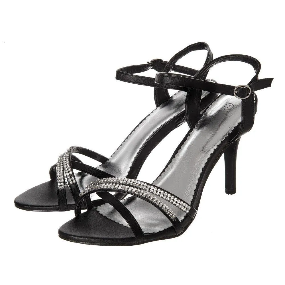 Amber High Heel Diamante Sandals with Two Strap