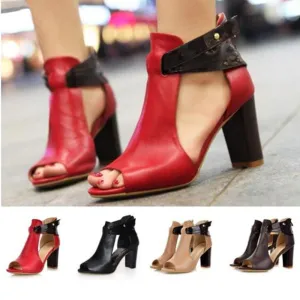 Ankle strap chunky heels peep toe heeled sandals