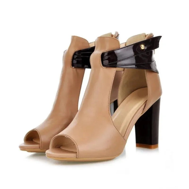 Ankle strap chunky heels peep toe heeled sandals