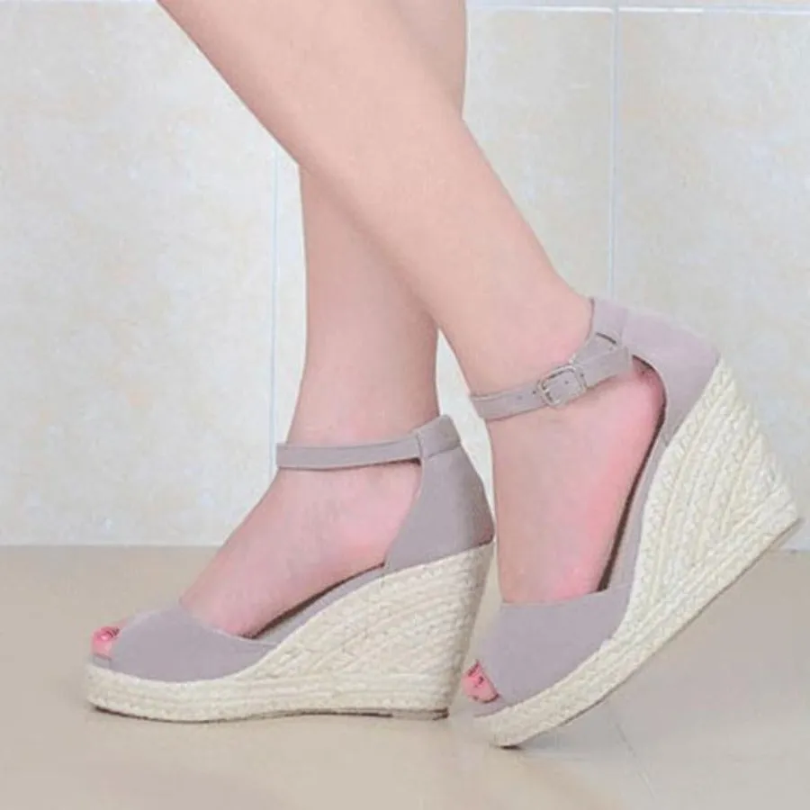 Ankle Strap Straw Platform Flock High Heels Sandals