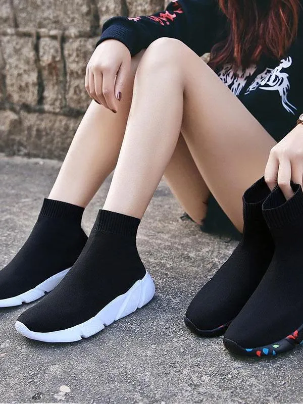 ASHORESHOP Women Slip on Sock Sneaker Ankle Boots