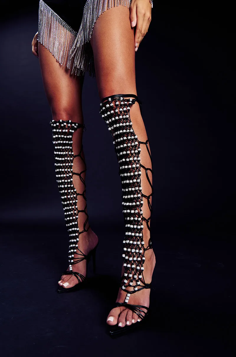 AZALEA WANG ARDSLEY BLACK LATTICE GLADIATOR SANDAL