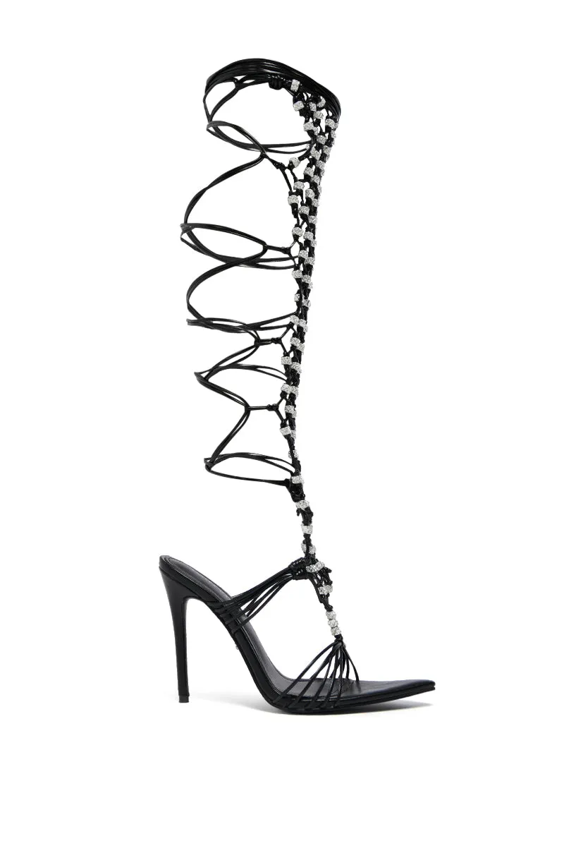 AZALEA WANG ARDSLEY BLACK LATTICE GLADIATOR SANDAL