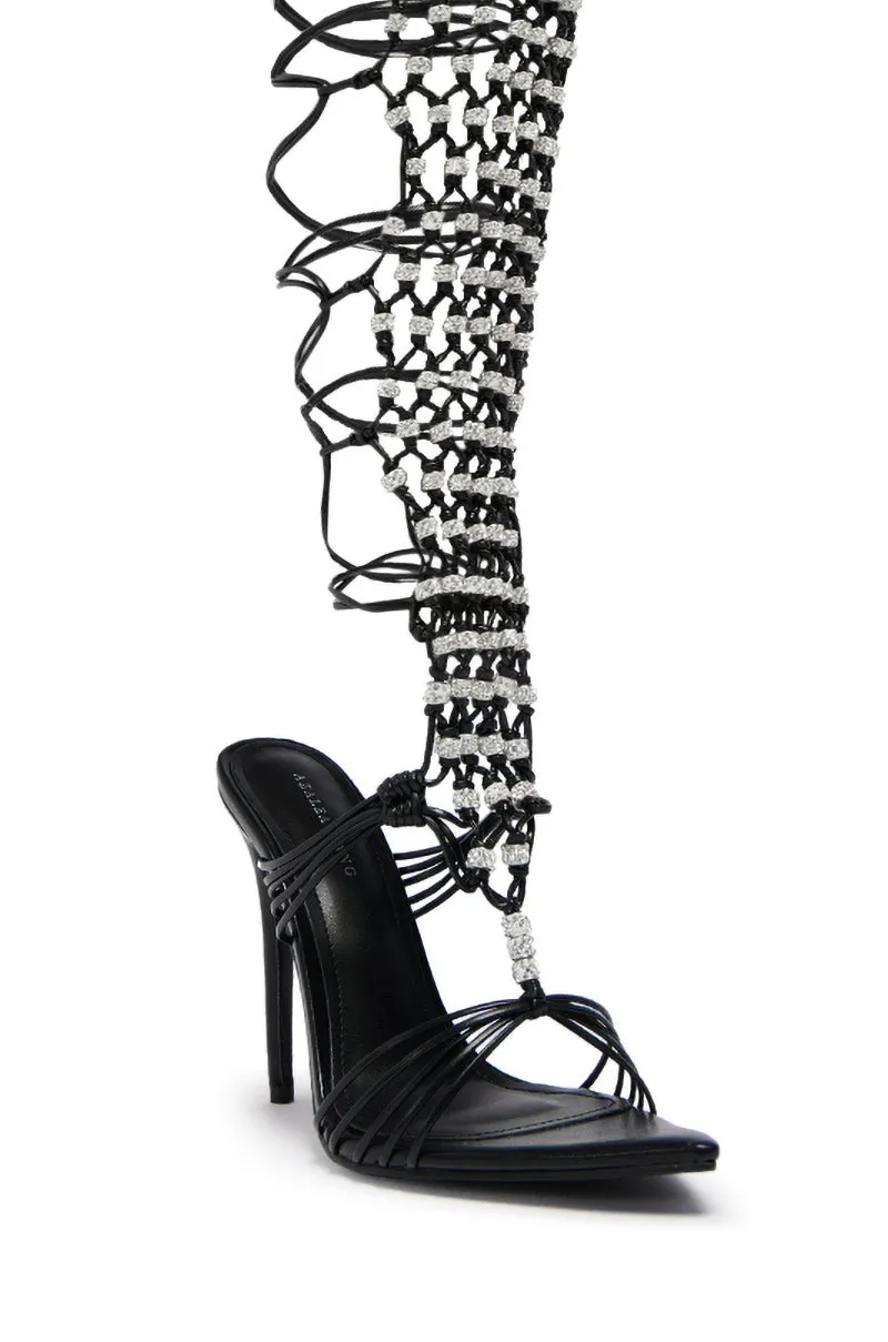 AZALEA WANG ARDSLEY BLACK LATTICE GLADIATOR SANDAL