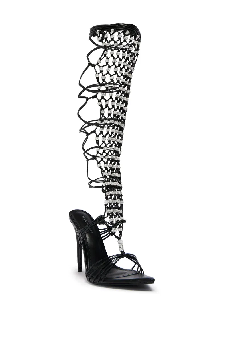 AZALEA WANG ARDSLEY BLACK LATTICE GLADIATOR SANDAL