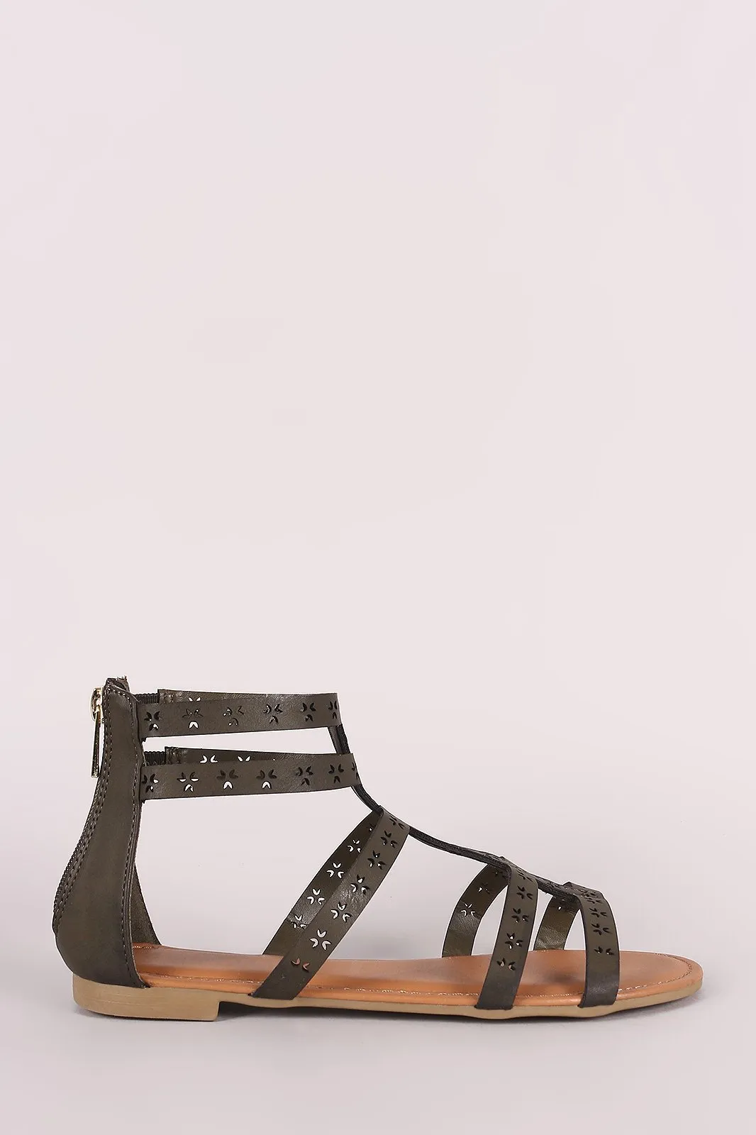 Bamboo Strappy Cutout Gladiator Flat Sandal