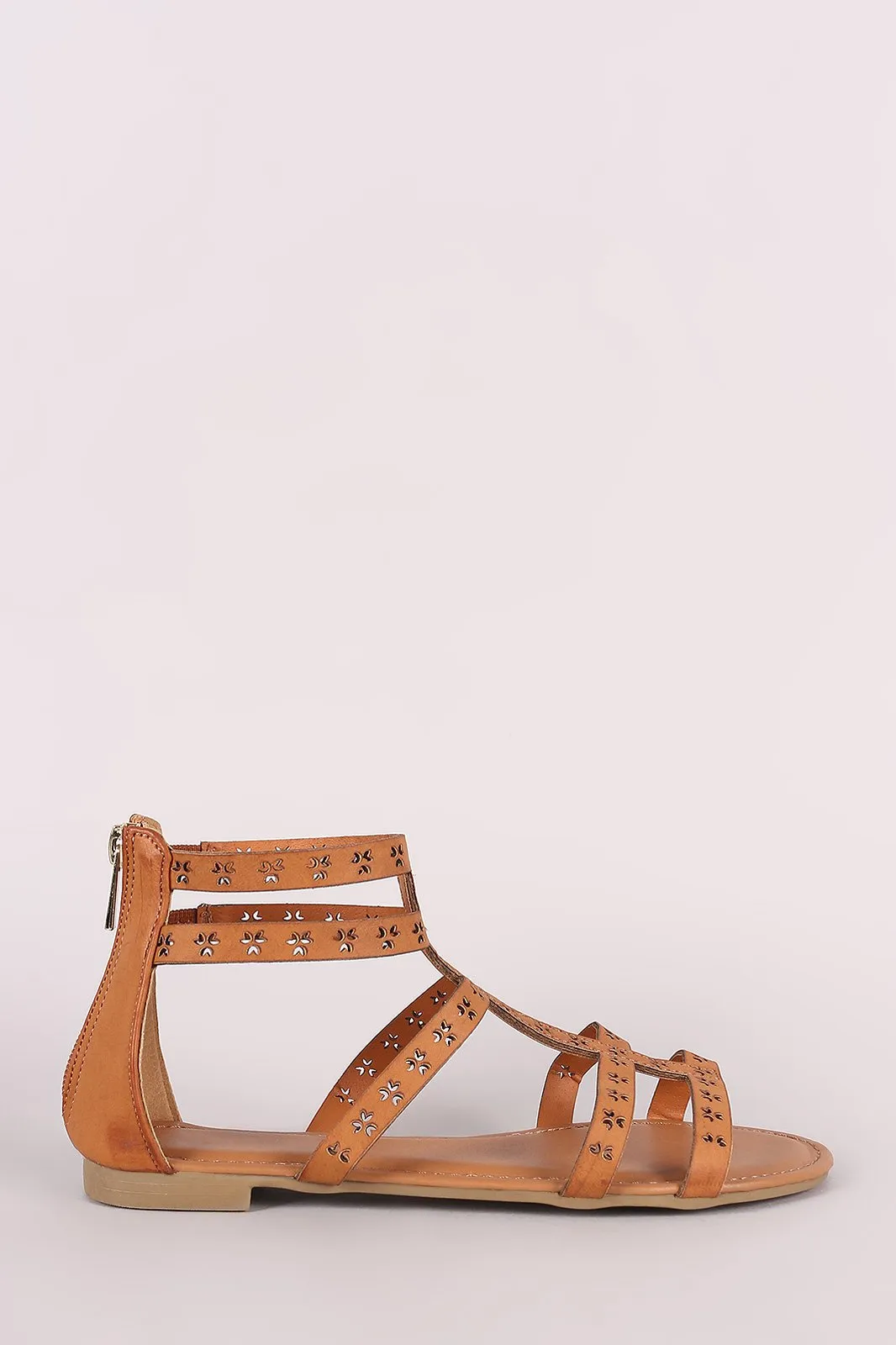 Bamboo Strappy Cutout Gladiator Flat Sandal