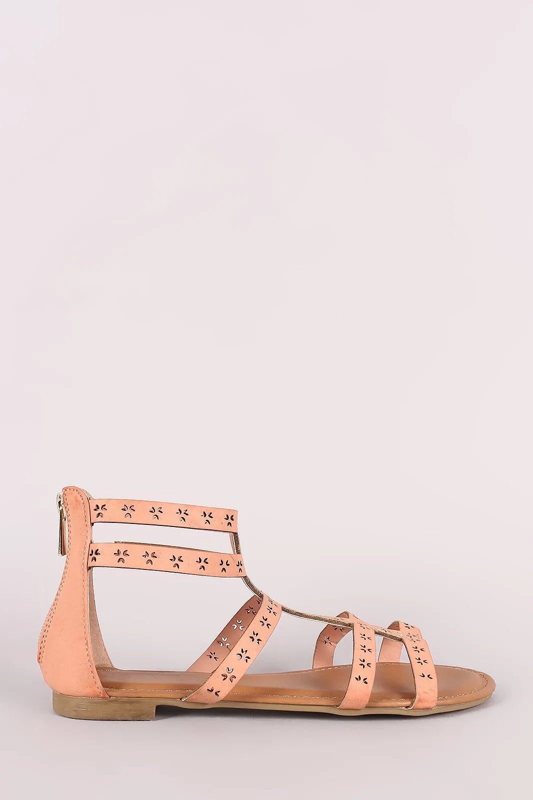 Bamboo Strappy Cutout Gladiator Flat Sandal