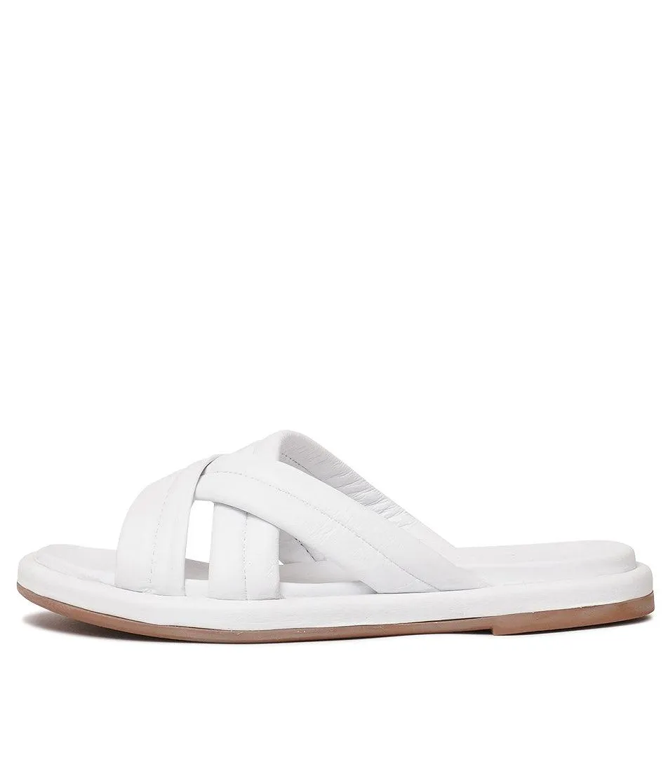 Beach White Leather Slides