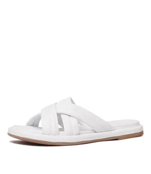 Beach White Leather Slides