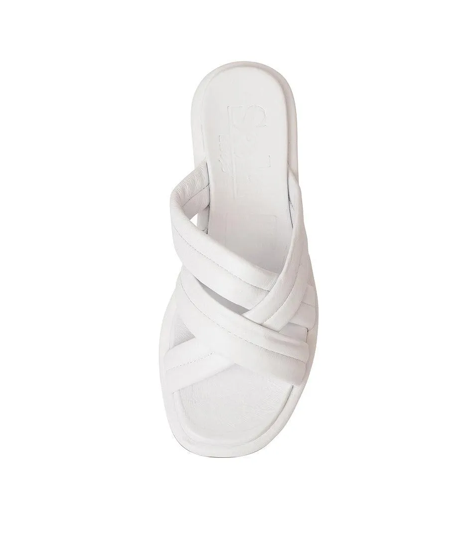 Beach White Leather Slides