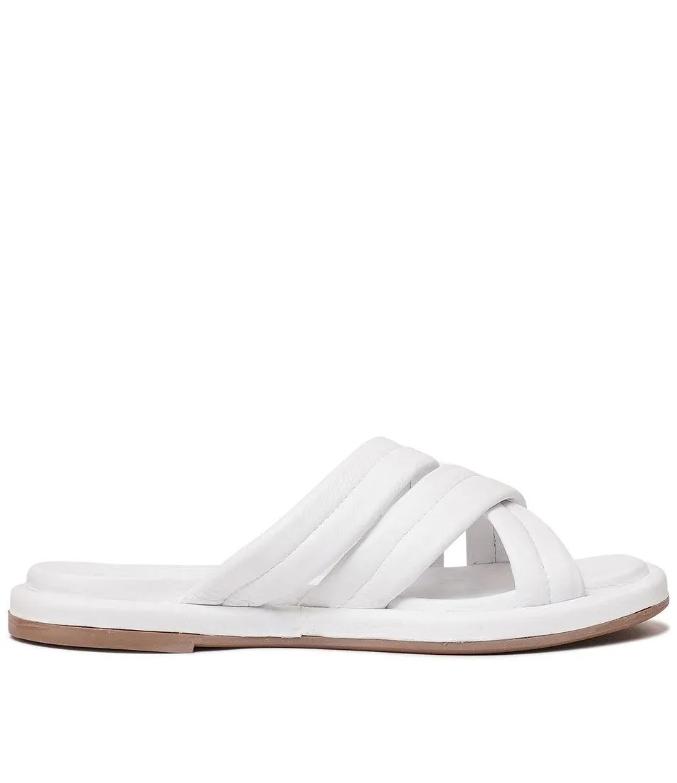 Beach White Leather Slides