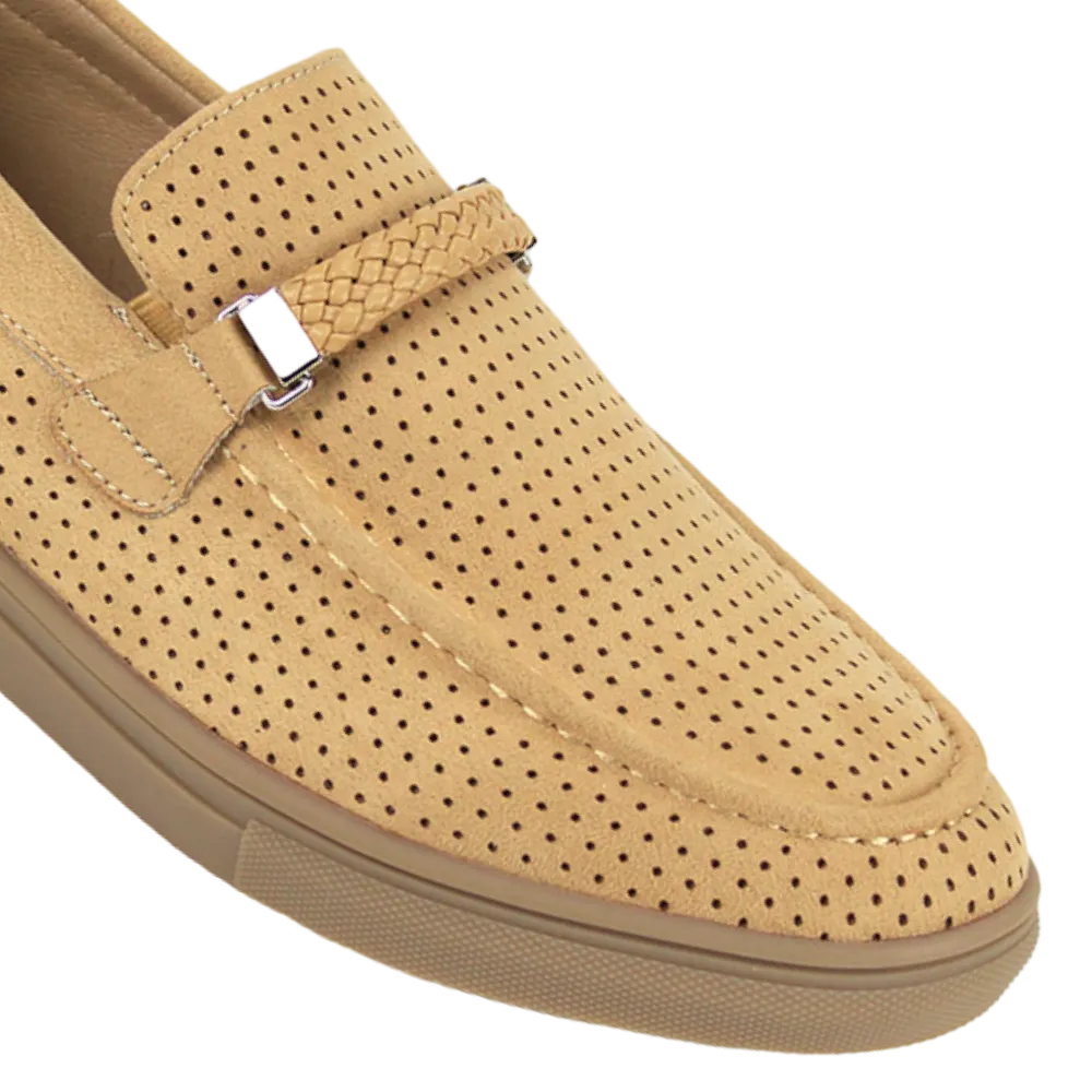 Beige Men's Loafer Slip-On Casual Shoes Suede Material Style No-6998