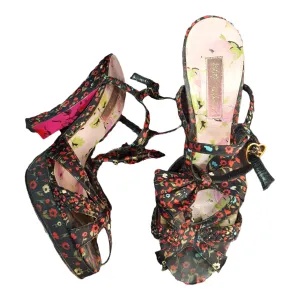 Betsy Johnson Satin  Floral Print Open Toe Heels sz. 7.5