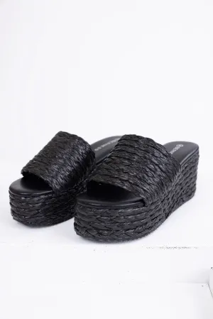 Black Jute Woven Cushioned Platform Wedges