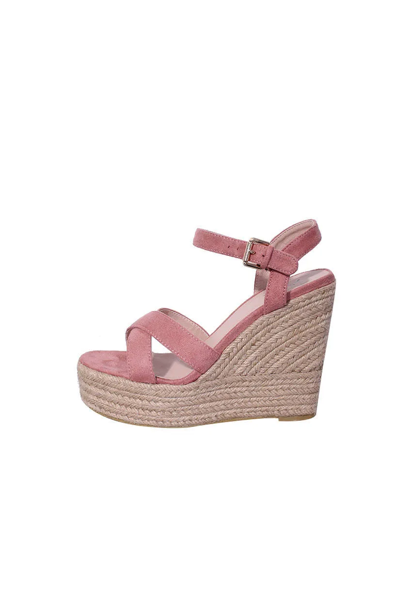 Blush Cross Strap Wedges