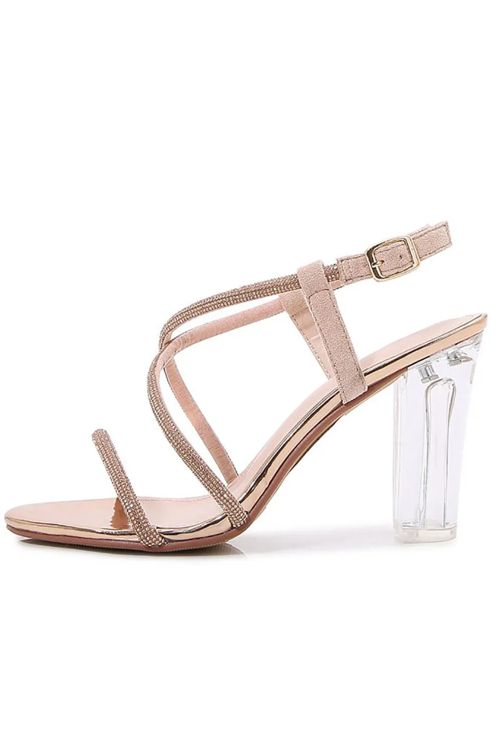 Blush Strappy Rhinestones Chunky Heel Sandals