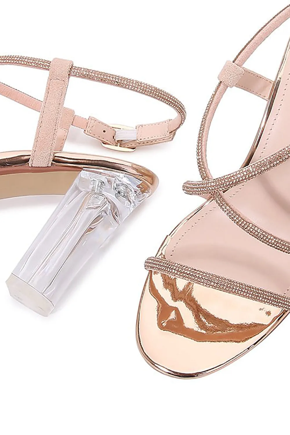 Blush Strappy Rhinestones Chunky Heel Sandals