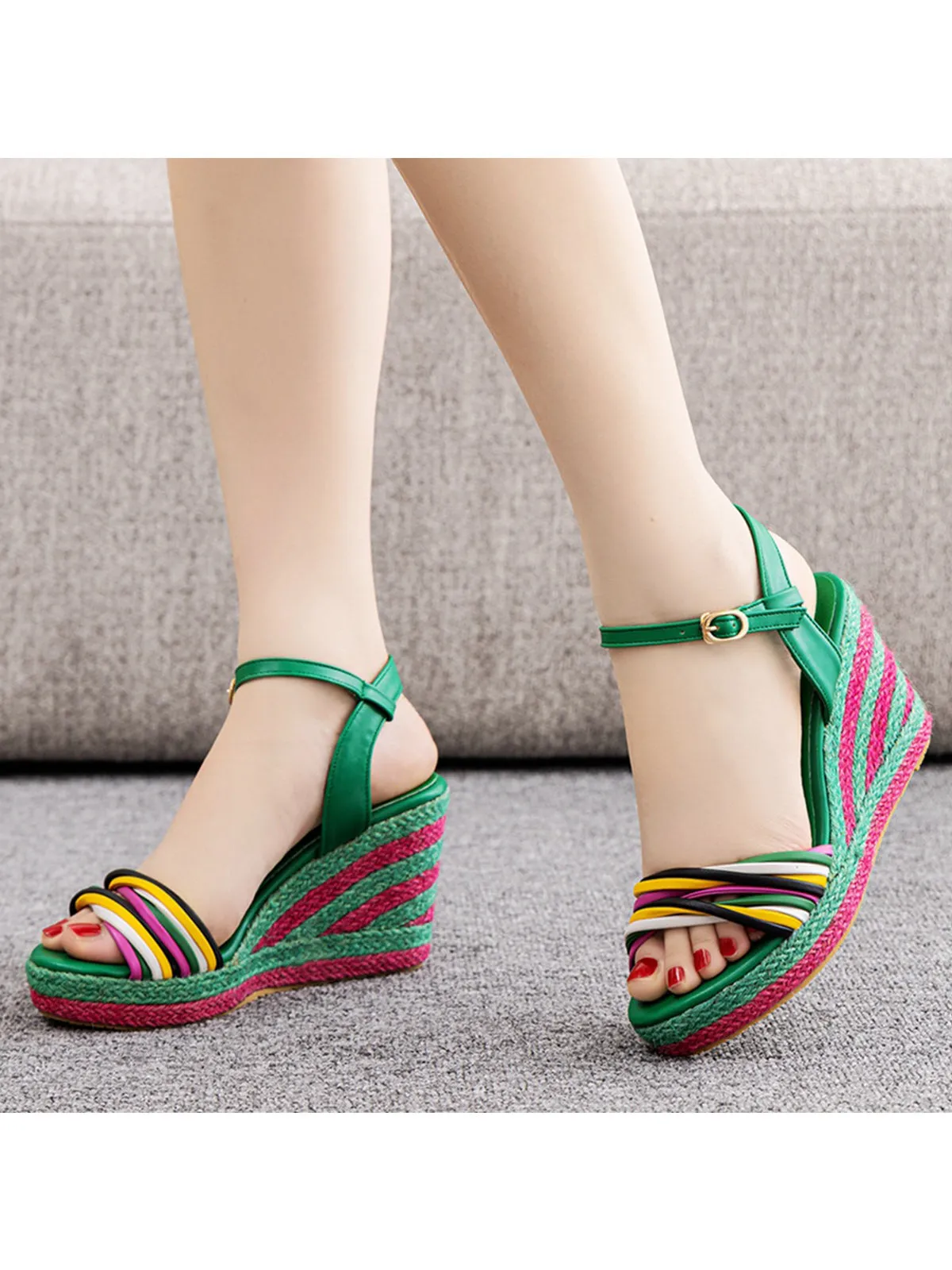 Bohemian Open Toe Platform Sandals Woven Straw Wedges