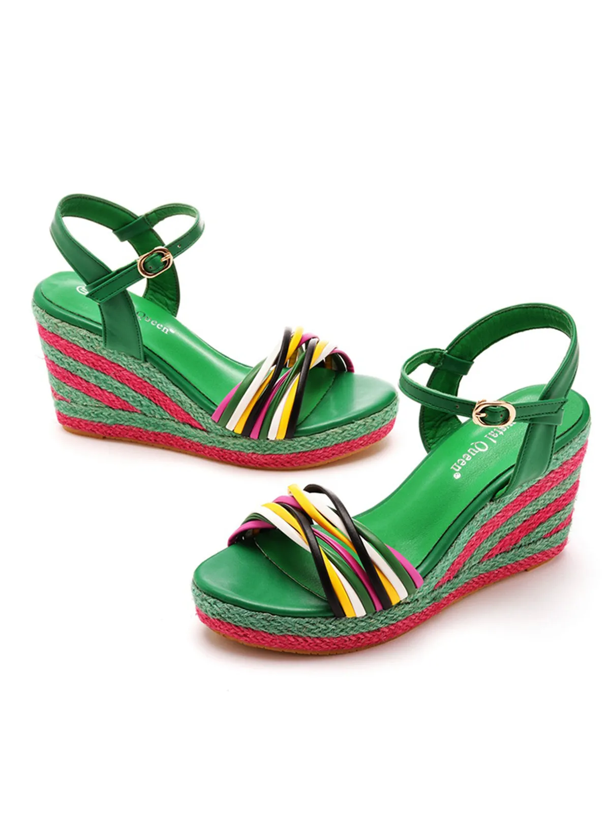 Bohemian Open Toe Platform Sandals Woven Straw Wedges