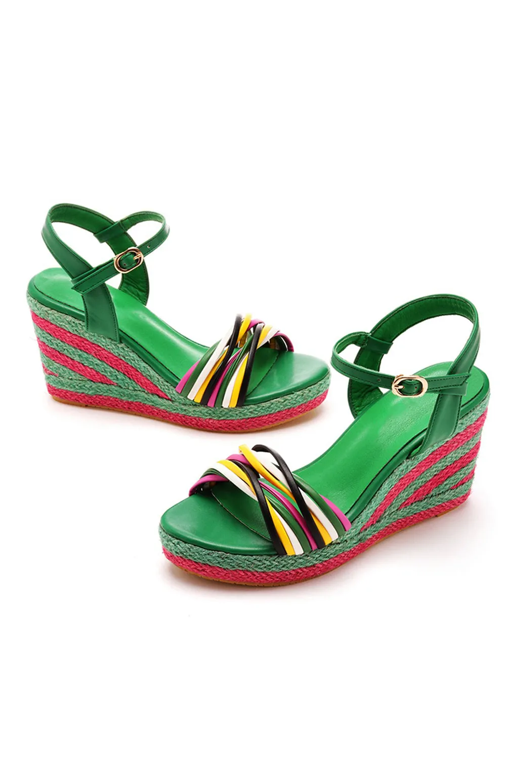 Bohemian Open Toe Platform Sandals Woven Straw Wedges