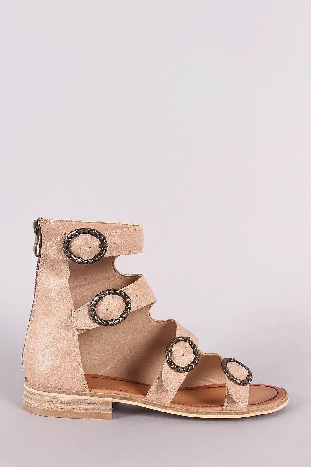 Buckled Strappy Open Toe Gladiator Flat Sandal