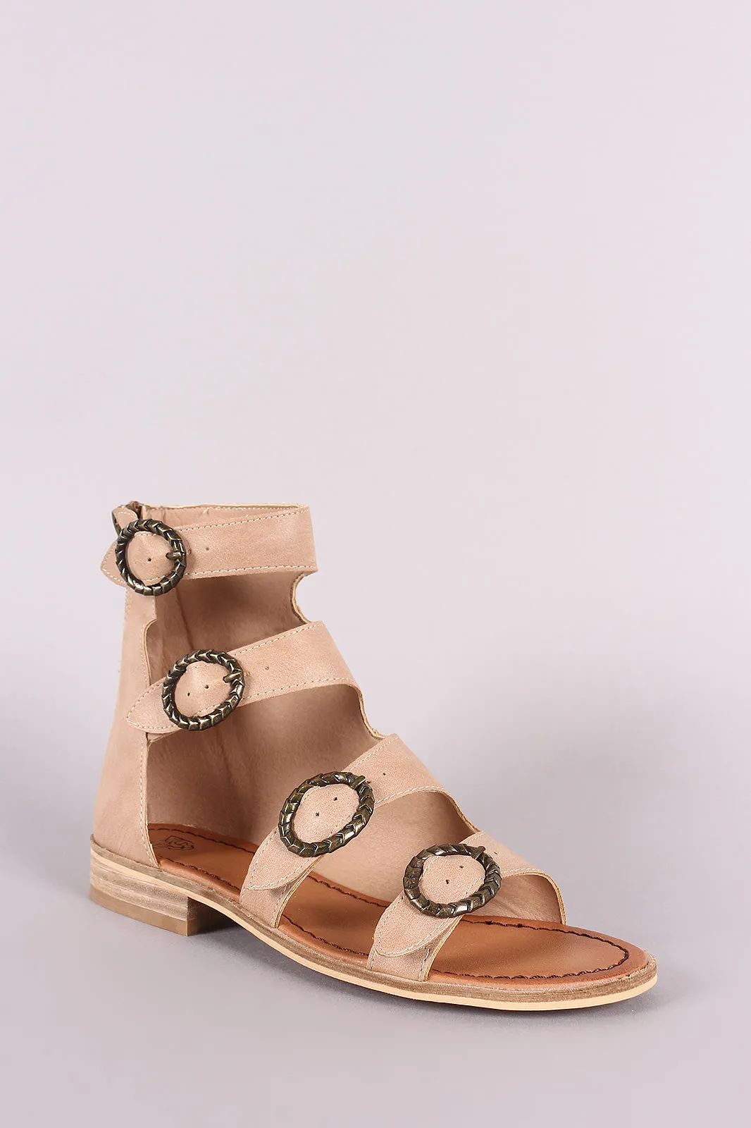 Buckled Strappy Open Toe Gladiator Flat Sandal