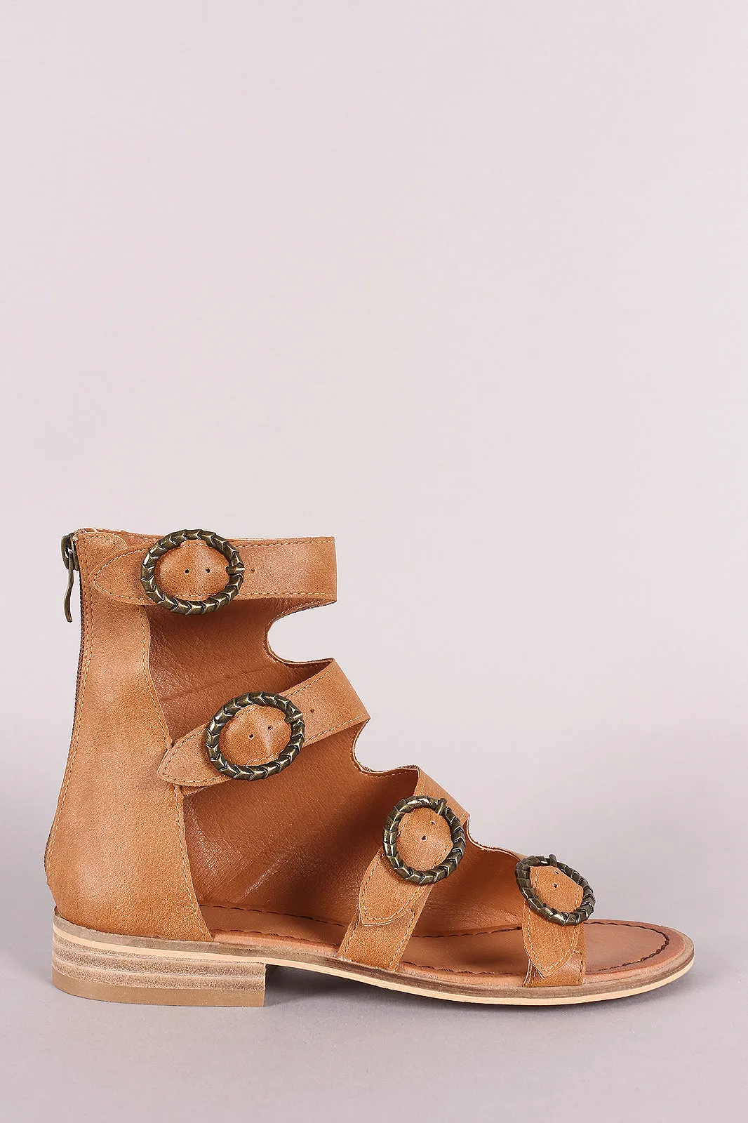 Buckled Strappy Open Toe Gladiator Flat Sandal