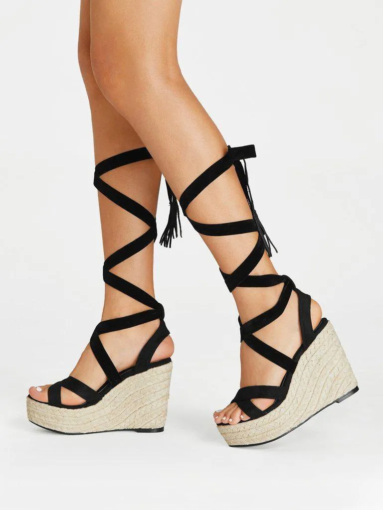 Criss Cross Lace Up Espadrille Wedges