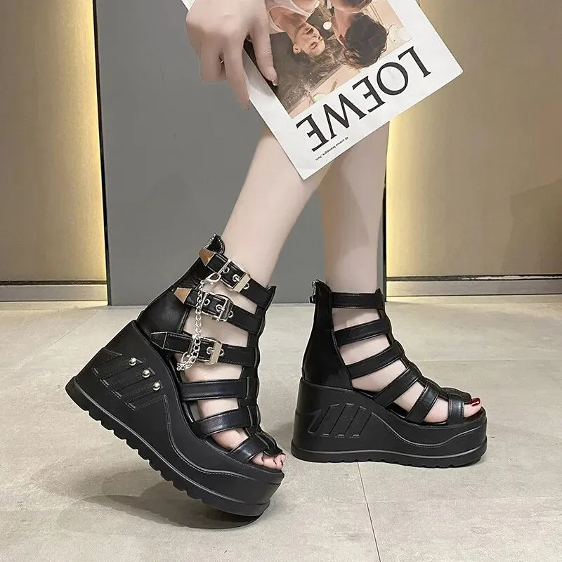 Funki Buys | Shoes | Women's Buckle Platform Gothic Sandals