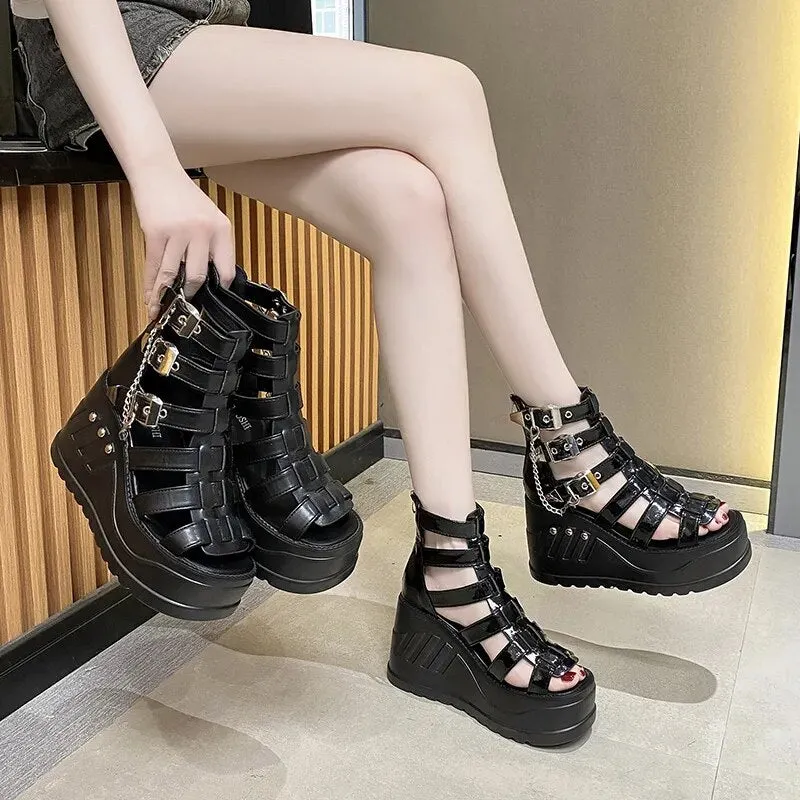 Funki Buys | Shoes | Women's Buckle Platform Gothic Sandals