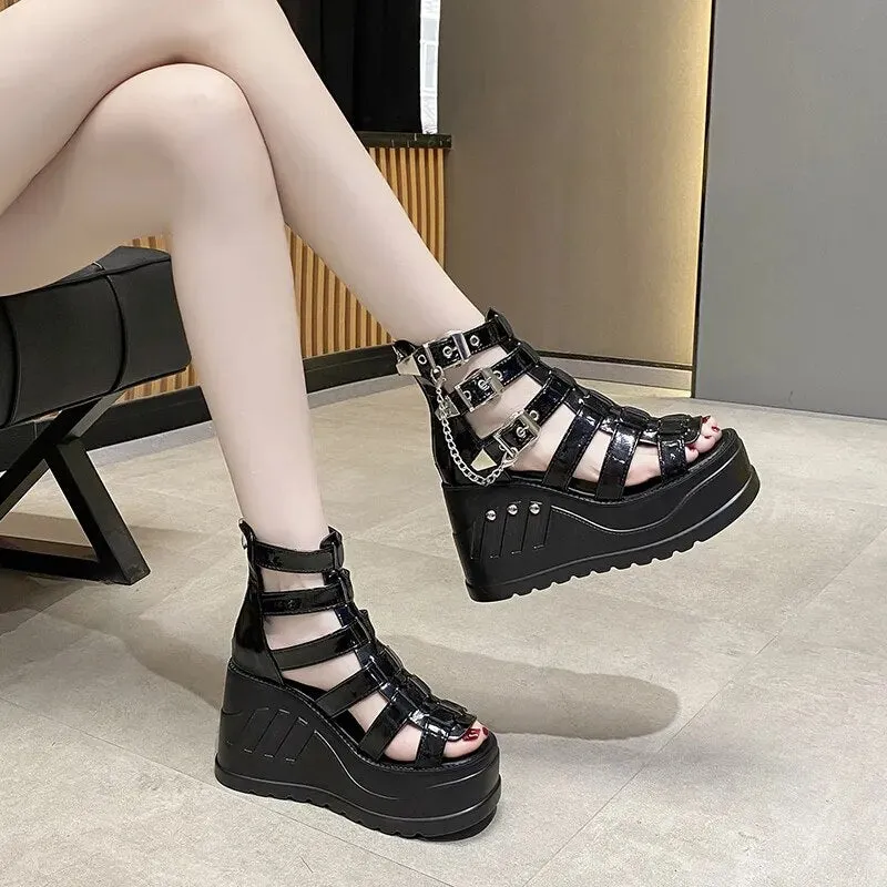 Funki Buys | Shoes | Women's Buckle Platform Gothic Sandals