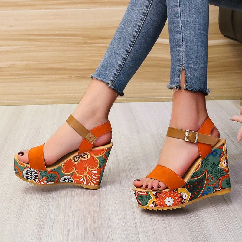 Funki Buys | Shoes | Women's Floral Platform Wedge Sandals