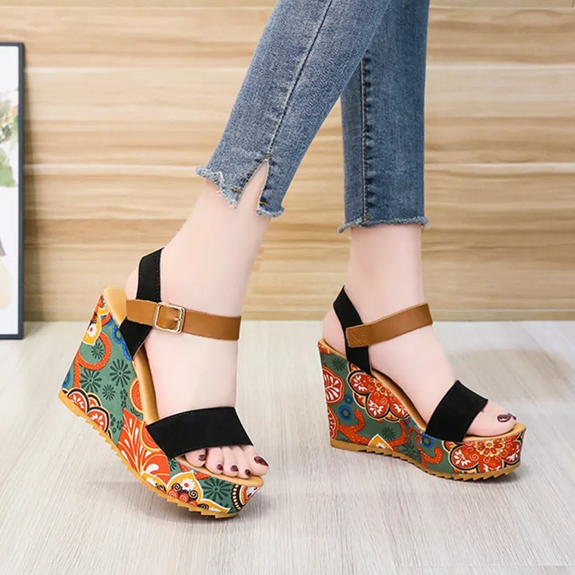 Funki Buys | Shoes | Women's Floral Platform Wedge Sandals