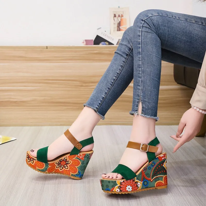 Funki Buys | Shoes | Women's Floral Platform Wedge Sandals