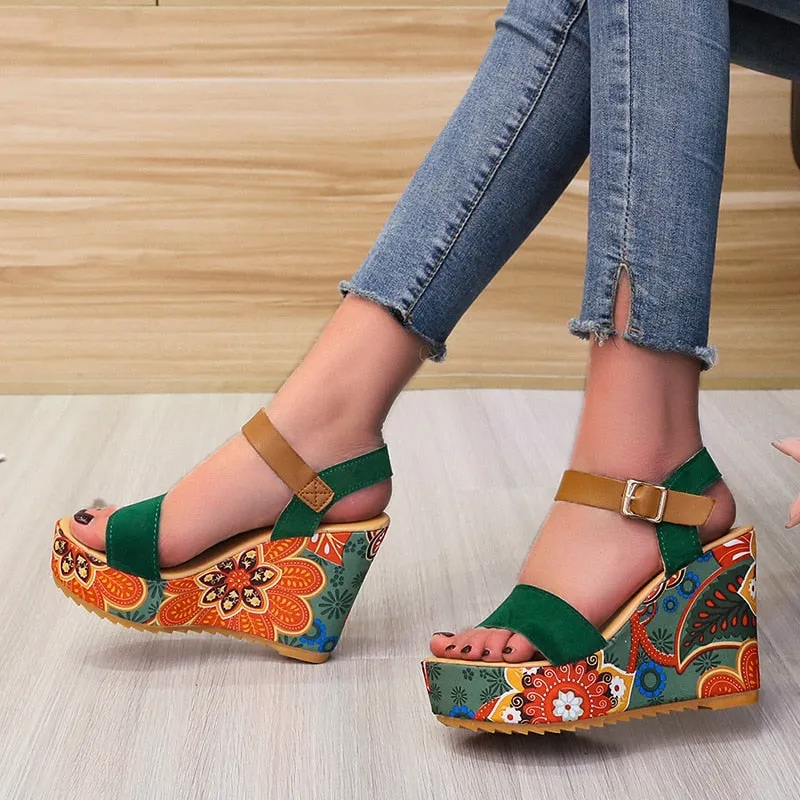 Funki Buys | Shoes | Women's Floral Platform Wedge Sandals