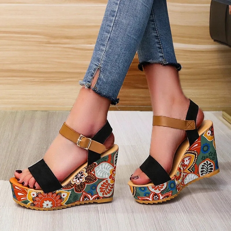 Funki Buys | Shoes | Women's Floral Platform Wedge Sandals