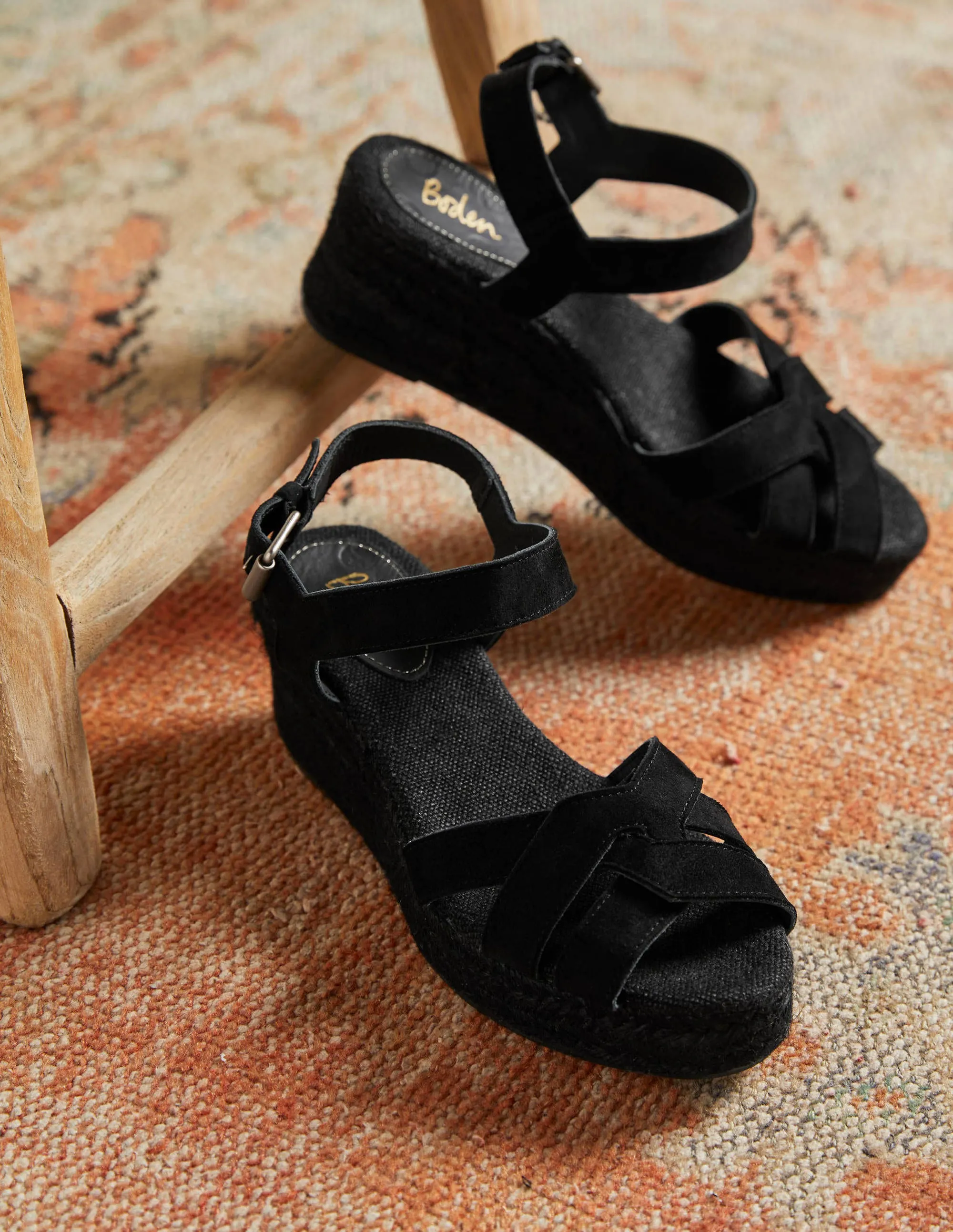 Geometric Espadrille Wedges-Black