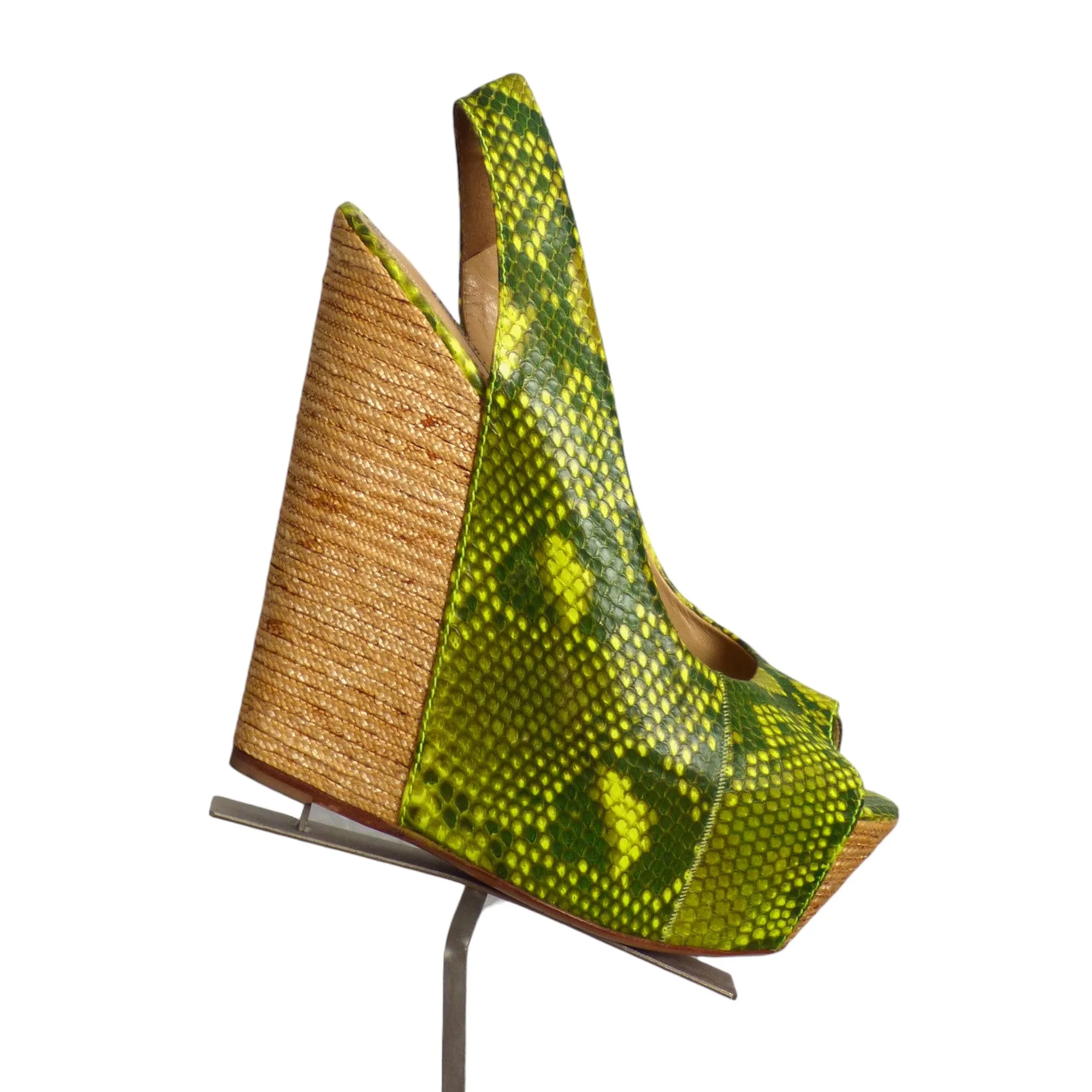 GIANMARCO LORENZI- NIB Green Python Sling Wedges, Size 39