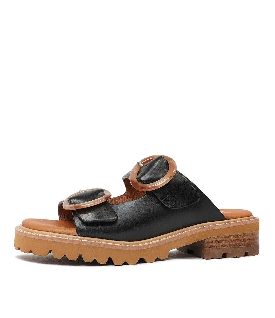 Gila Black Leather Slides