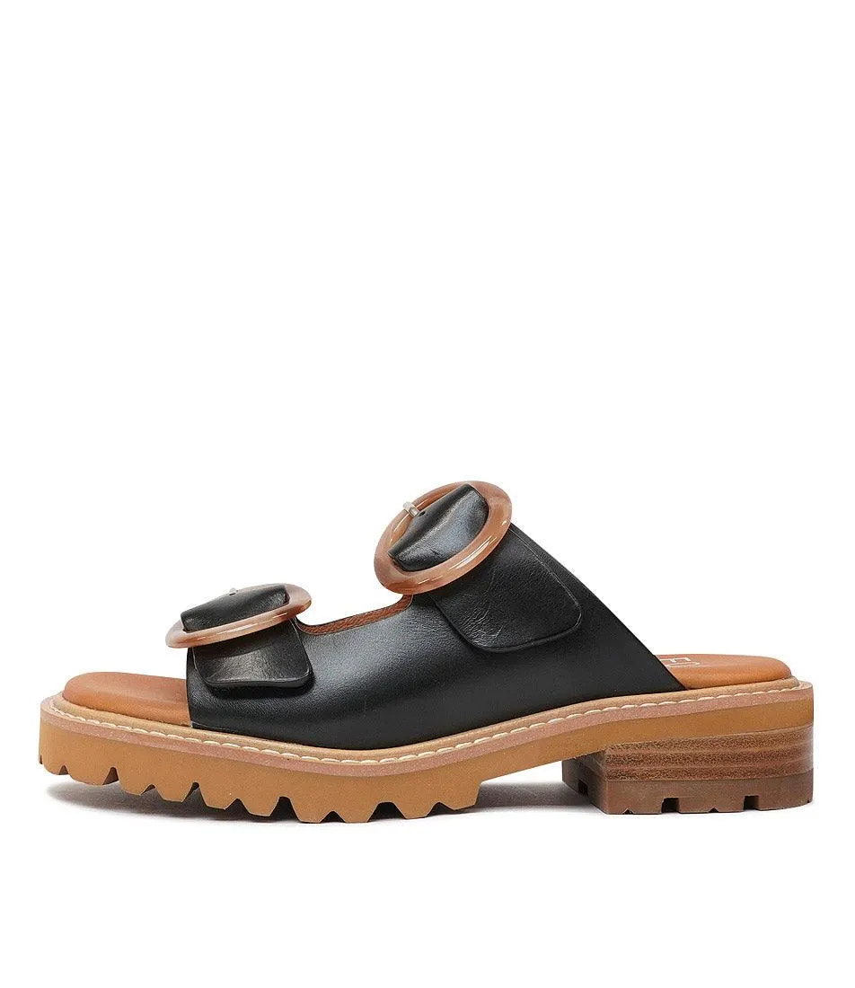 Gila Black Leather Slides