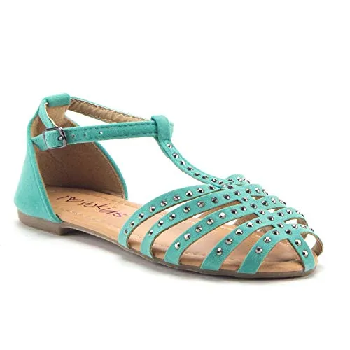 Girls Carmen-12K Gladiator Flats Embellished T-Strap Closed Toe Sandals