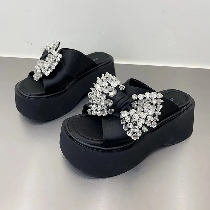 Hnzxzm Summer Chunky Women Slippers Fashion Butterfly-knot Platform Flats Slides Ladies Outdoor Casual Beach Sandalias