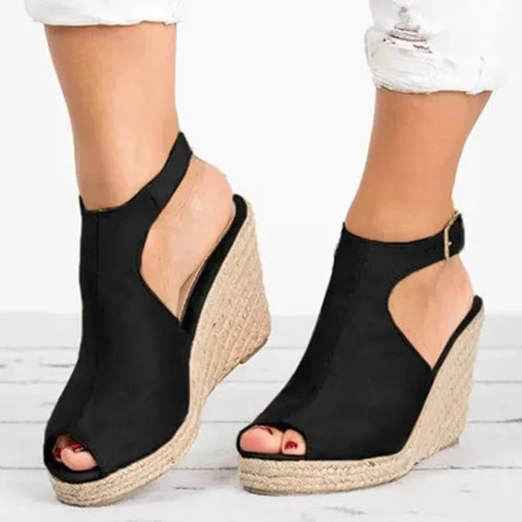 Hnzxzm Women's Sandals Summer 2024 Straw Slope Heel Sandals Fashion Casual Roman Sandals Slippers Solid Colour Beach Shoes