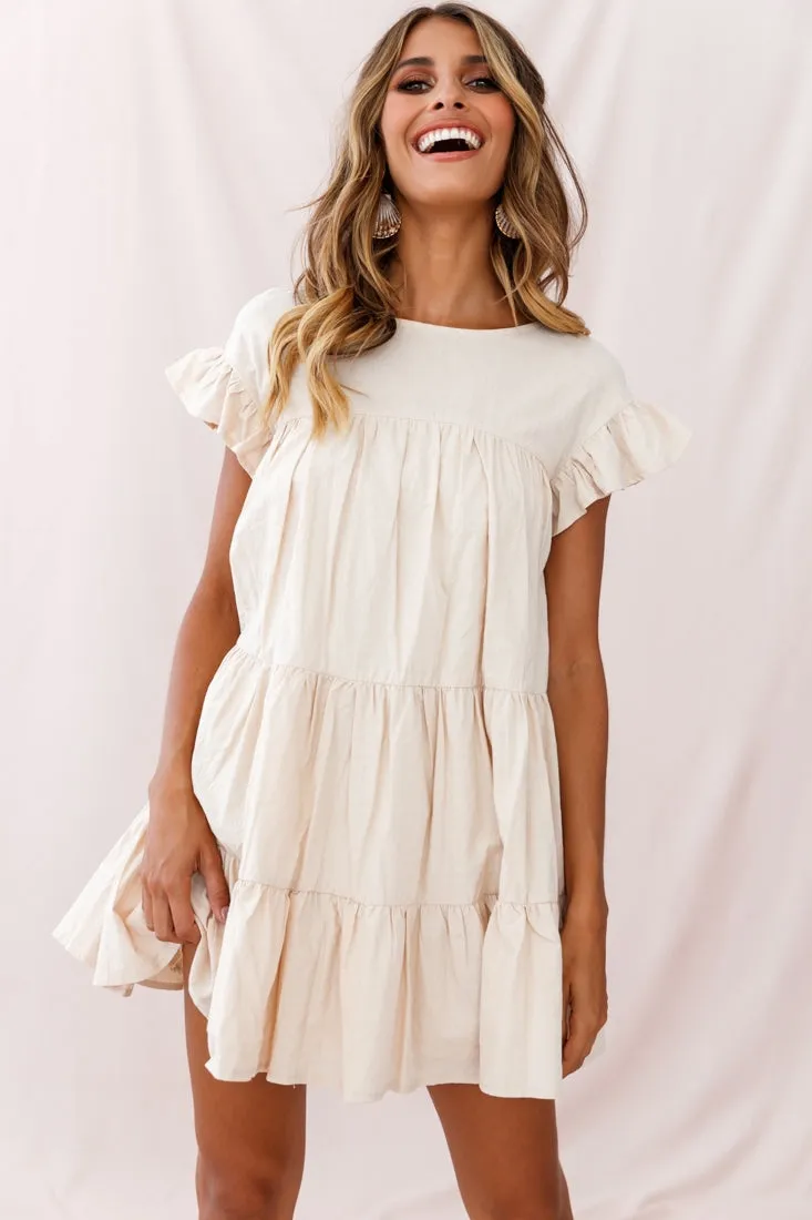 Hyacinth Ruffle Sleeve Smock Dress Beige