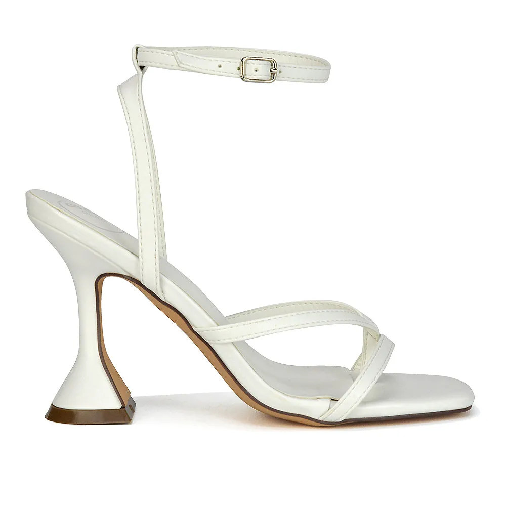 Joni Square Toe Post Block Strappy Sculptured High Heel Sandals in Rose Gold