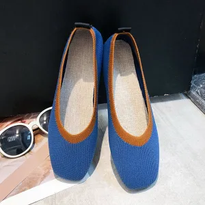 Knitted Comfort Women Mixed Clolors Fiats Shoes Soft Luxury Knitted Girls Sneakers Fashion Ladies Shoes Cozy Loafers Work Pumps