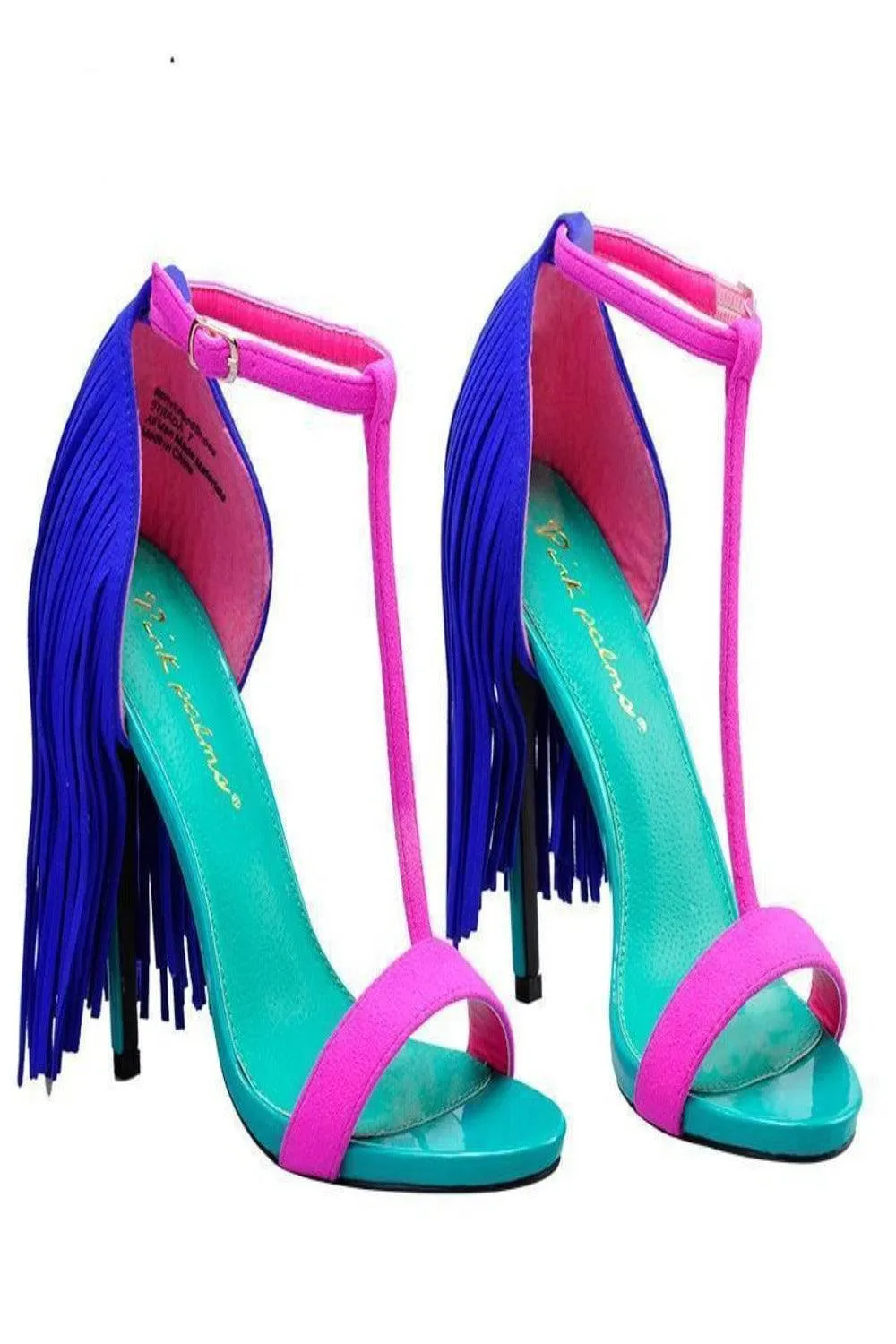 Lil Pop Blue Fringe High Heel Stiletto Sandals