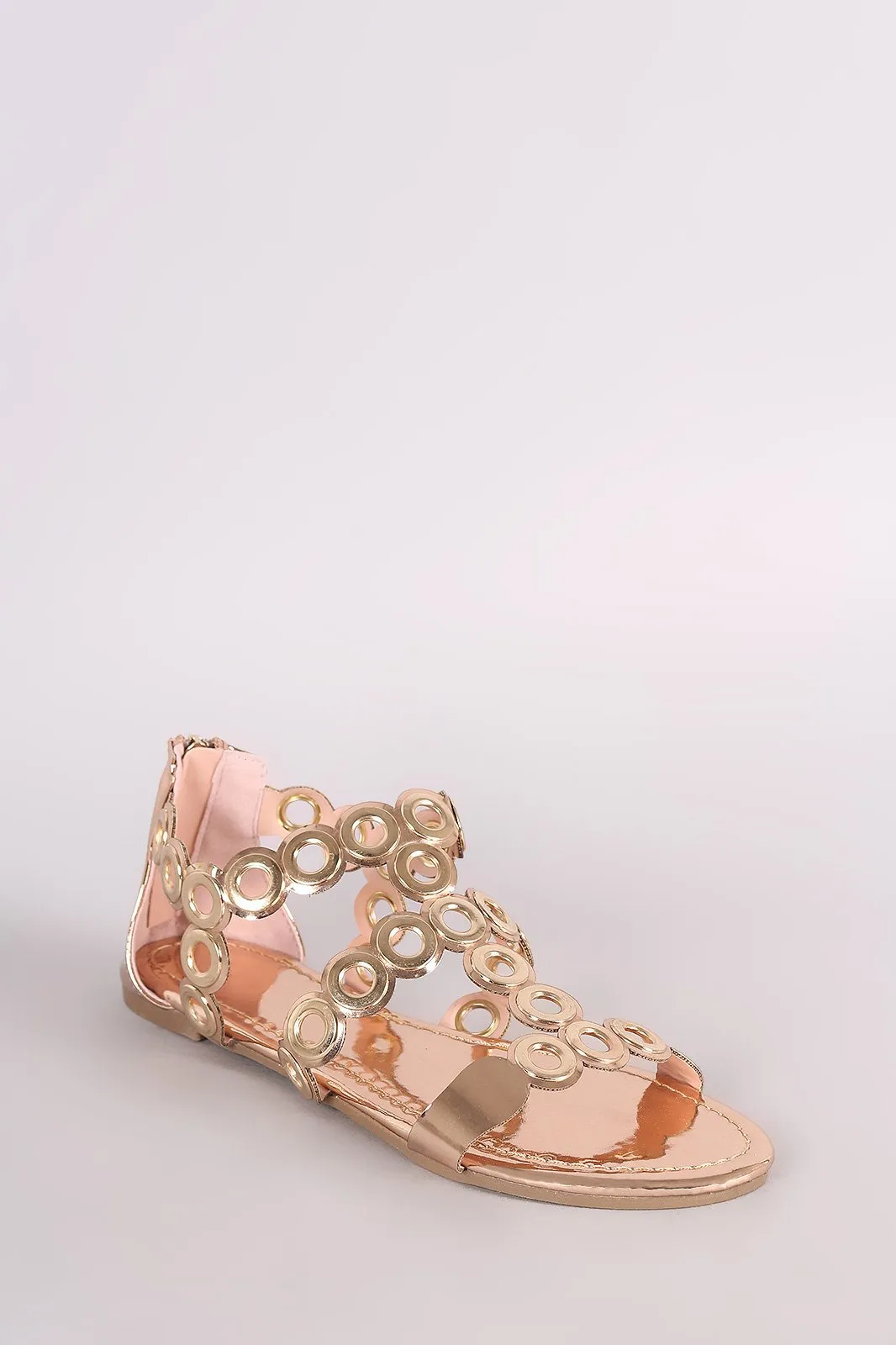 Liliana Patent Strappy Grommet Gladiator Flat Sandal